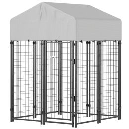 Outdoor Dog Kennel with Roof, 4' x 4' x 6' Heavy Duty Welded Wire Dog Playpen Enclosure with Escape-proof Lock