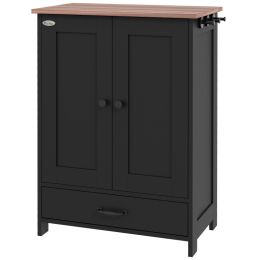 Pet Feeding Station, Dog Food Storage Cabinet w/ Raised Dog Bowls, Adjustable Panel, Hooks for Medium Dogs, Black (Option: Black-915x450x195 mm)