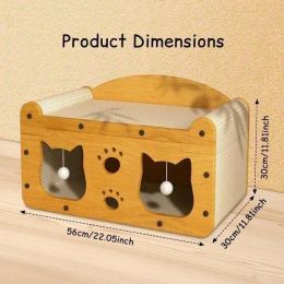 Multi-Style Double-Layer Cat Scratcher House, 2-Tier Large Cat Villa Bed With Corrugated Cardboard, Interactive Hanging Balls & Ergonomic Neck Su (Option: MD CAT1)
