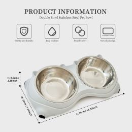 Macaron Pink Dual Stainless Steel Pet Bowls, 600ml Each, Non-Slip, Dishwasher Safe for Small-Medium Pets (Color: gray)