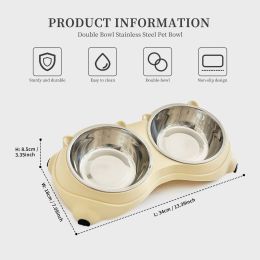 Macaron Pink Dual Stainless Steel Pet Bowls, 600ml Each, Non-Slip, Dishwasher Safe for Small-Medium Pets (Color: yellow)