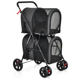 4-in-1 Double Pet Stroller with Detachable Carrier and Travel Carriage (Color: Black)